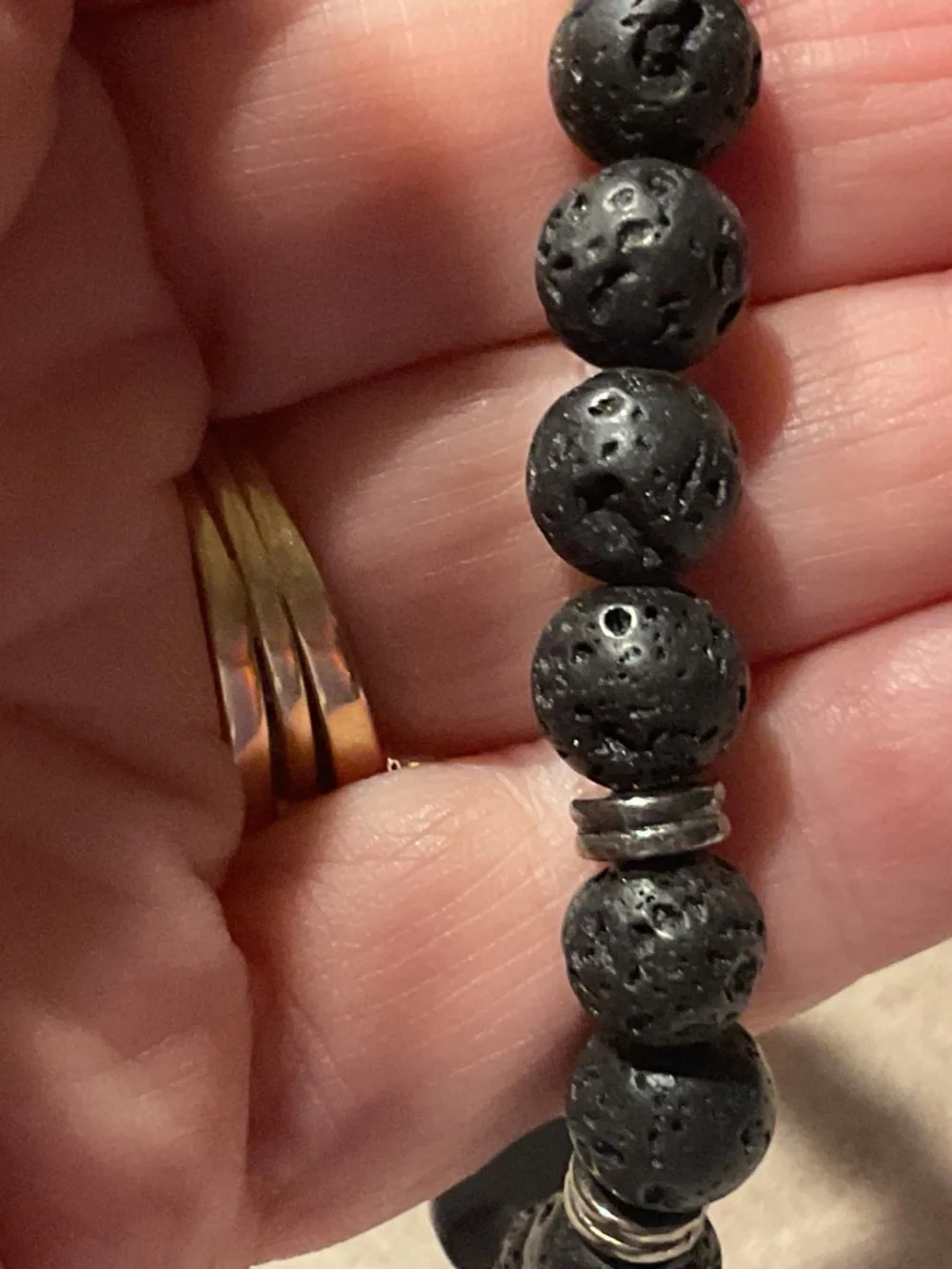 Men's Black Lava Bead Stretch Bracelet with Cross